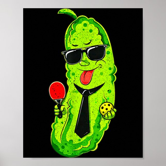 Affiche Pickleball cornichon avec cravate et lunettes de s (Devant)