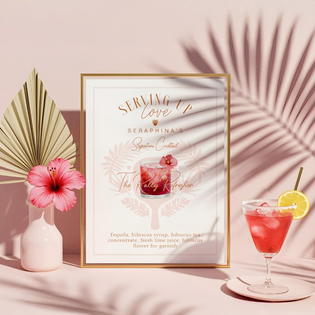 Affiche Pickleball Fête des mariées Aquarelle Cocktail Boi (Pickleball Bridal Shower Watercolor Cocktail Drink Poster)