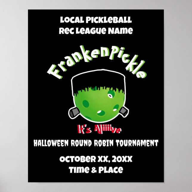 Affiche Pickleball Halloween - FrankenPickle - It's Alive (Devant)