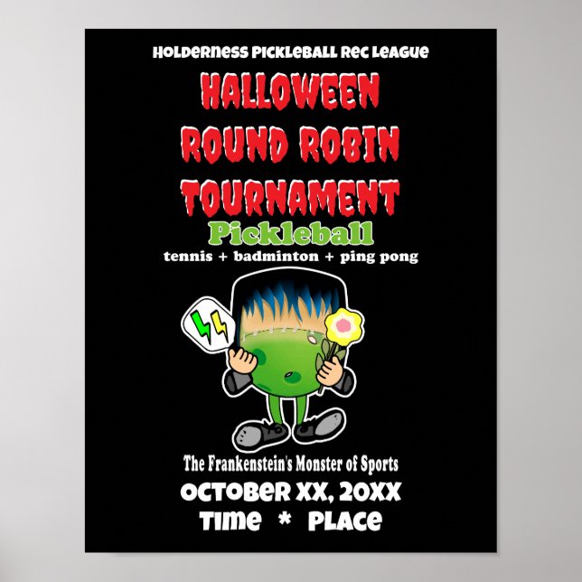Affiche Pickleball Halloween Party Frankenstein's Monster (Devant)
