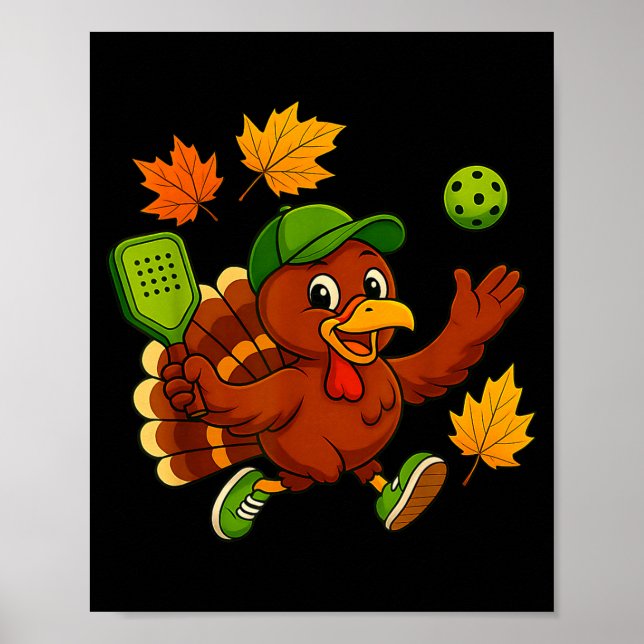 Affiche Pickleball pickle ball turkey thanksgiving fall (Devant)