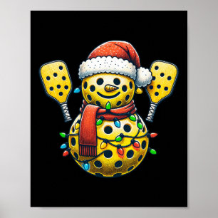 Affiche Pickleball Snowman Santa Hat Lumières Noël Pick