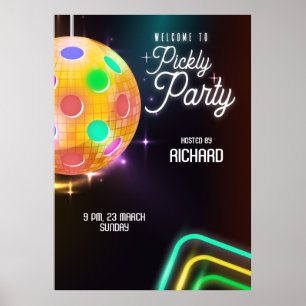 Affiche Pickleball Sports Neon Thème Disco ball Party