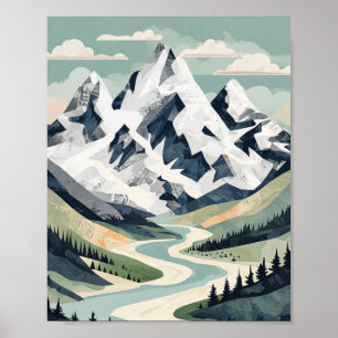 Affiche Pics alpins majestueux : Paysage moderne organique