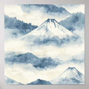 Affiche Pics de brume – Paysage de montagne à l'aquarelle