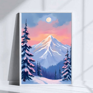 Affiche Pics de l'hiver chuchotant Montagne Pastel Rose Ci