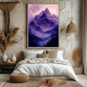 Affiche Pics de montagne mystique en violet monochrome