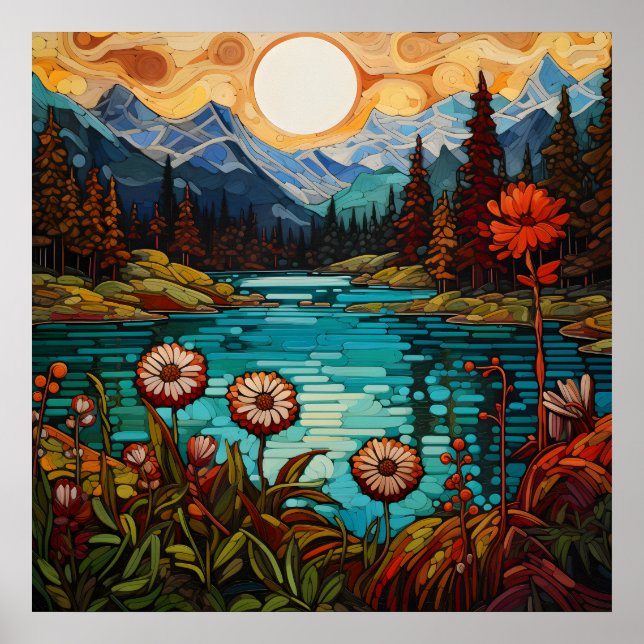 Affiche Pics de neige majestueux et paysage marin alpin in (Devant)