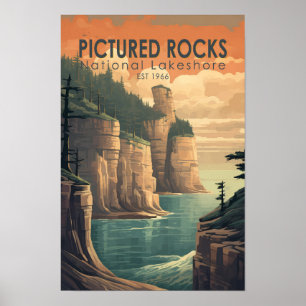 Affiche Pictured Rocks National Lakeshore Voyage Vintage
