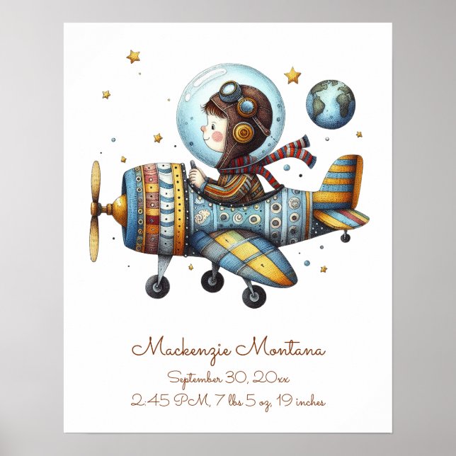 Affiche Pièce de bébé personnalisée Pièce d'art Avion de v (Devant)
