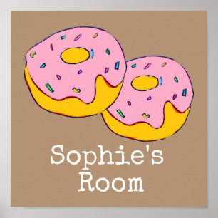 Affiche Pièce de givrage rose Dounut de la nourriture mign