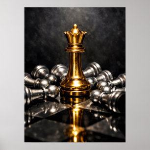 Affiche Pièce de jeu d'échecs du roi doré – Stratégie, pui