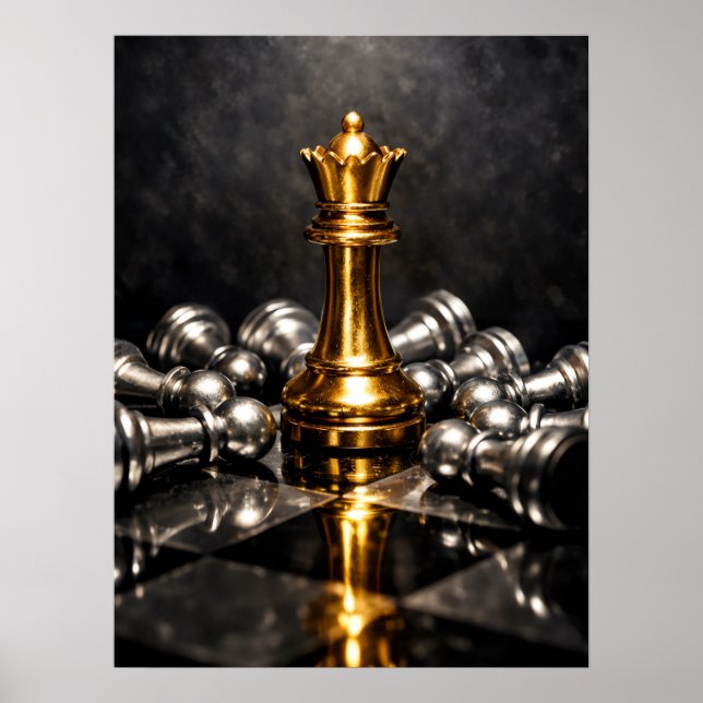 Affiche Pièce de jeu d'échecs du roi doré – Stratégie, pui (Devant)