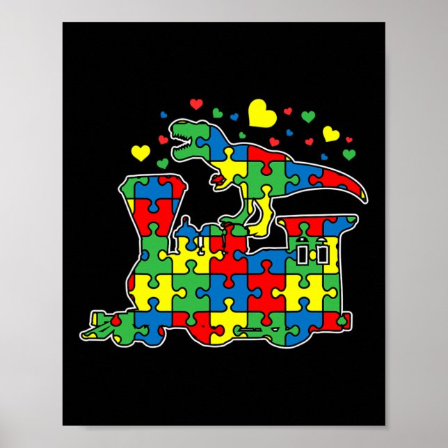 Affiche Pièce de puzzle de train à cheval de dinosaure Sen (Devant)
