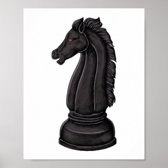 Affiche Pièce d'échecs noire vintage (Devant)