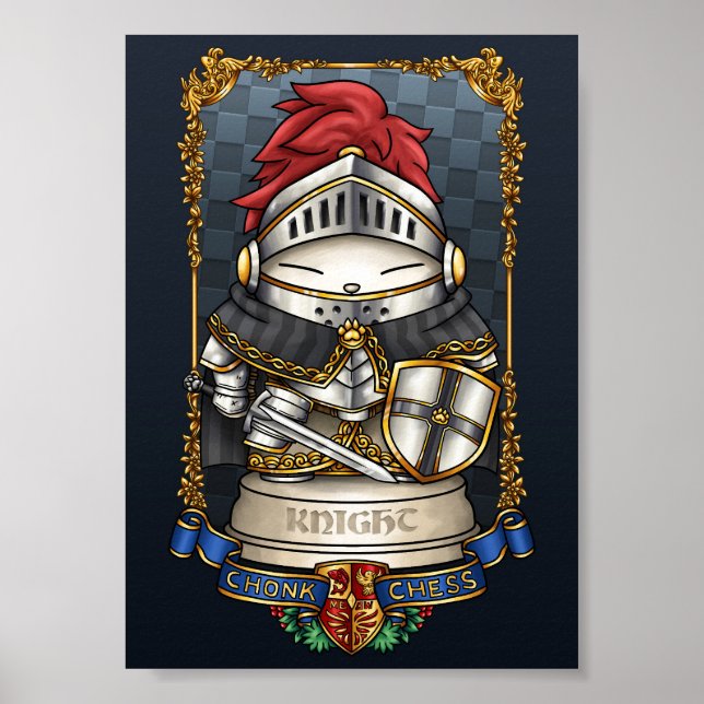 Affiche Pièce du chat royal d'échecs chevalier (Devant)