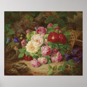 Affiche Pièce rose au plancher de la forêt avec des papill