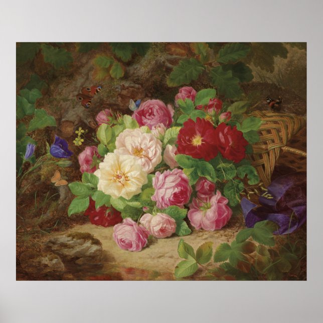 Affiche Pièce rose au plancher de la forêt avec des papill (Devant)