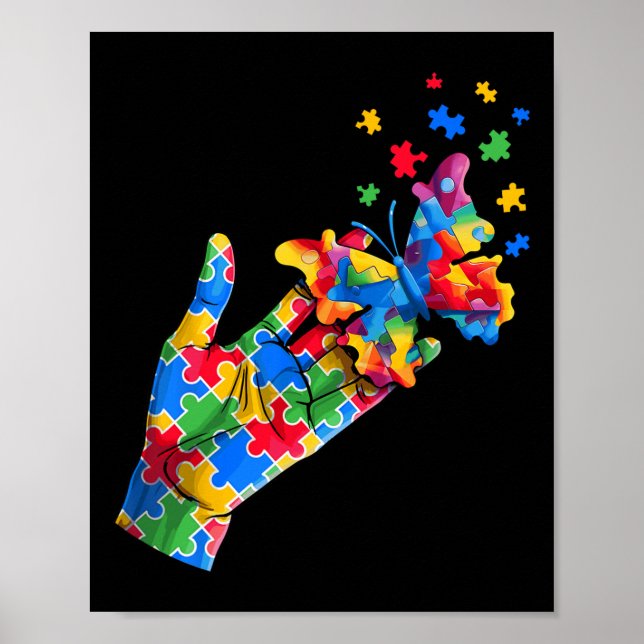 Affiche Pièces de puzzle de main et de papillon mignonnes  (Devant)