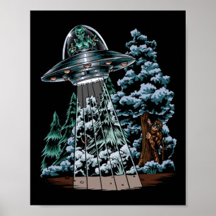 Affiche Pied Caché De L'Alien Dans Un Ufo Derrière Un Arbr