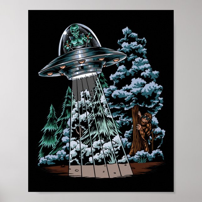 Affiche Pied Caché De L'Alien Dans Un Ufo Derrière Un Arbr (Devant)