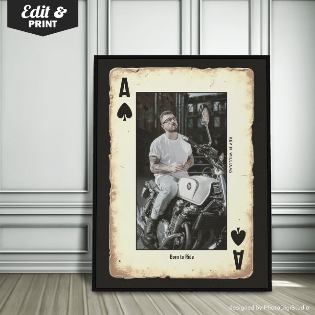 Affiche Pied de moto sur mesure, Cadeau de moto Ace de piq (Custom Biker Wall Art, Biker Gift Ace of Spades Poster)