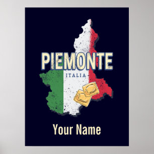 Affiche Piémont Italie Région Rétro Carte Pâtes Vintages