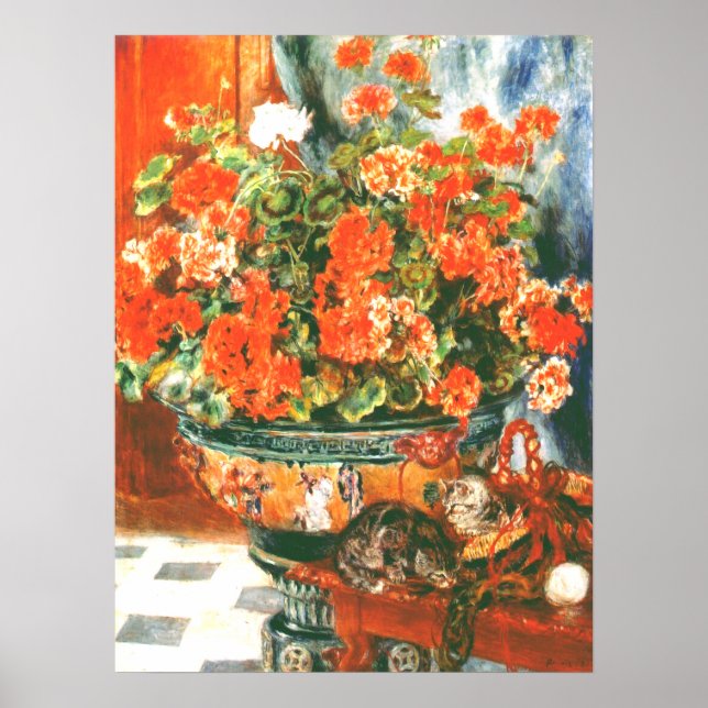 Affiche Pierre-Auguste Renoir Géraniums et chats  (Devant)