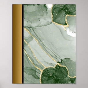 Affiche Pierre de Marbre blanc verte / Art bordé d'or noir