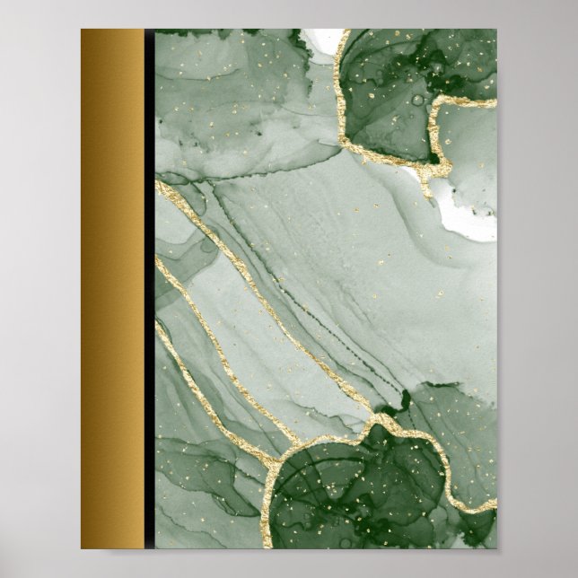 Affiche Pierre de Marbre blanc verte / Art bordé d'or noir (Devant)