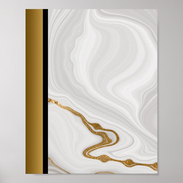 Affiche Pierre de marbre gris blanc / Art bordé d'or noir (Devant)
