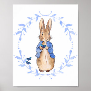 Affiche Pierre le lapin tenant un papillon bleu
