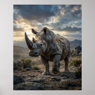 Affiche Pierre Rhinocéros Plaines Rugueuses