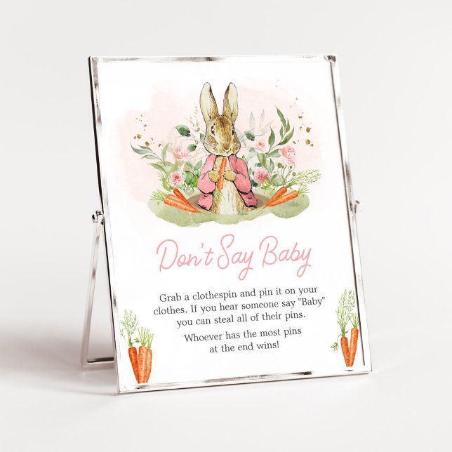 Affiche Pierre rose Baby shower lapin ne pas dire bébé (A Little Bunny Spring Baby Shower Don't Say Baby Sign)