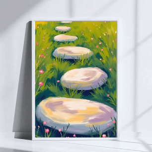 Affiche Pierres de jardin en peinture aquarelle