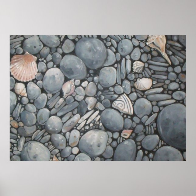 Affiche Pierres de plage Coques Galets Rochers Peinture Ar (Devant)