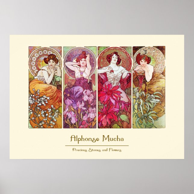 Affiche Pierres et fleurs précieuses, Alphonse Mucha (Devant)