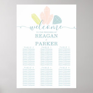 Affiche Pierres Gem Élégant Pastel Mariage Cartes de siège