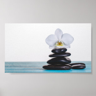 Affiche Pierres Zen Orchidée Blanche