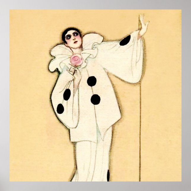 Affiche Pierrot avec rose rose par Sophia Chiostri (Devant)