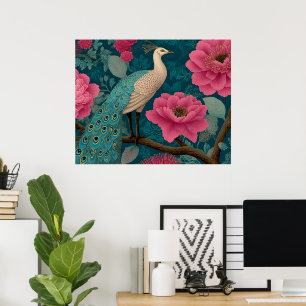 Affiche Pierrot vibrant et motif floral rose