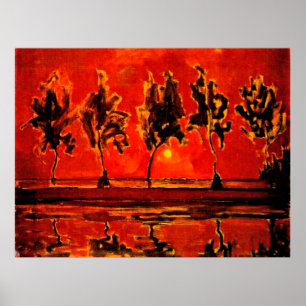 Affiche Piet Mondrian art, Arbres de la Géine à Moonrise