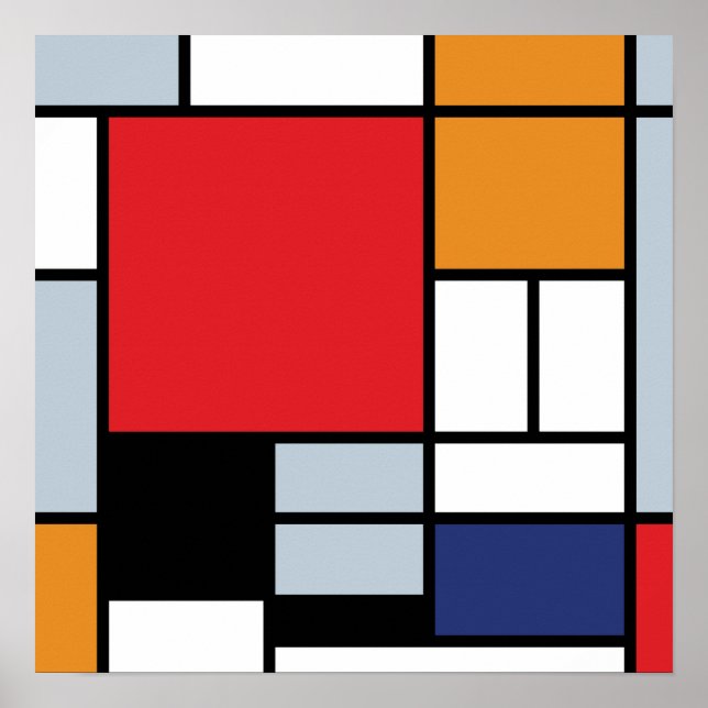 Affiche Piet Mondrian - Composition avec grand plan rouge (Devant)