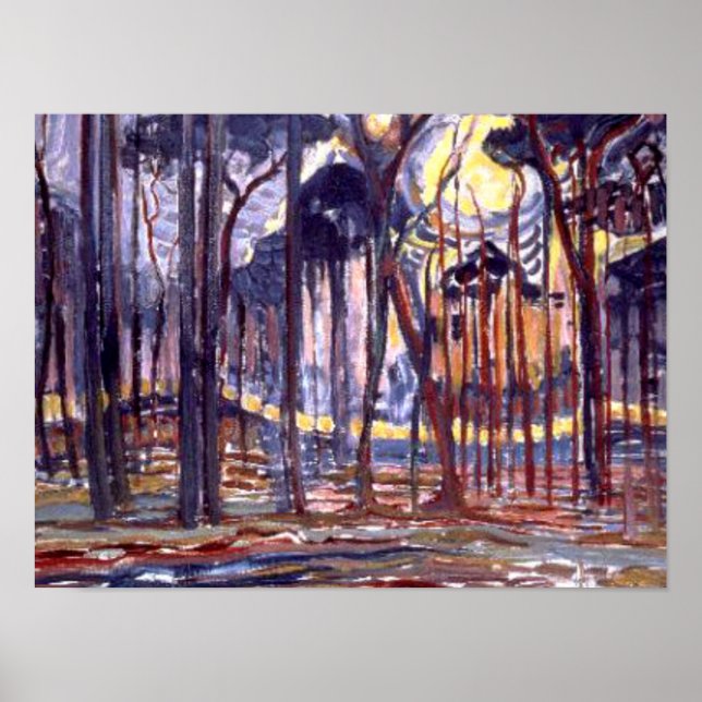 Affiche Piet Mondrian peinture, Forêt (Devant)