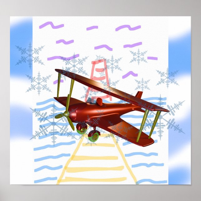 Affiche Pietée phare Biplane Vagues bleues (Devant)