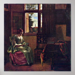 Affiche Pieter de Hooch - Femme Lecture d'une lettre