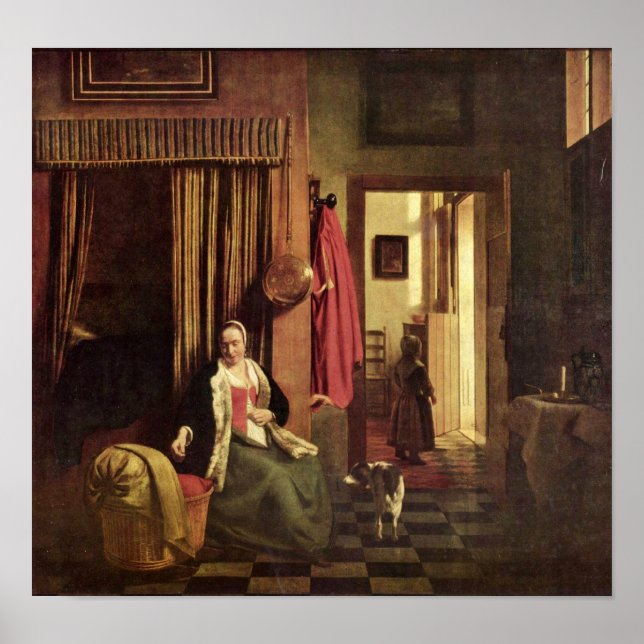 Affiche Pieter de Hooch - mère au berceau (Devant)