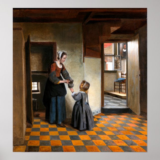 Affiche Pieter de Hooch Une femme avec un enfant dans une  (Devant)