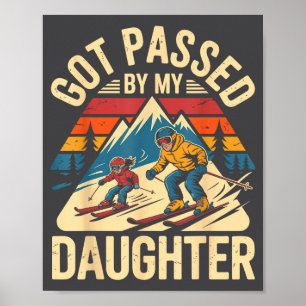 Affiche Piétiné par ma fille Drôle de papa skieur Rétro Mo