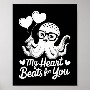 Affiche Pieuvre avec des ballons cardiaques Mon cœur bat p